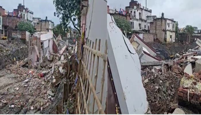 Gorakhpur: नाले निर्माण के दौरान भरभराकर गिरे तीन मकान