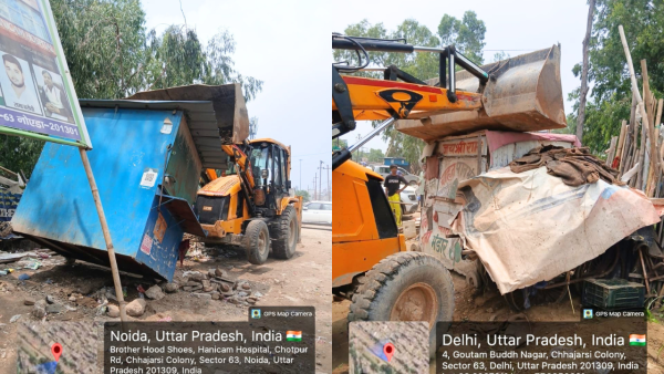 पुस्ता रोड पर नोएडा प्राधिकरण का बुलडोजर, अवैध अतिक्रमण पर बड़ी कार्रवाई