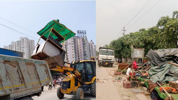 ग्रेटर नोएडा में अतिक्रमण पर प्राधिकरण की कार्रवाई, 12 अस्थाई दुकानें ध्वस्त